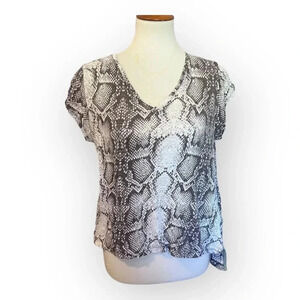 Cynthia Rowley Womens Gray Snakeskin‎ 100% Linen Tshirt Top Sz L Basic Animal